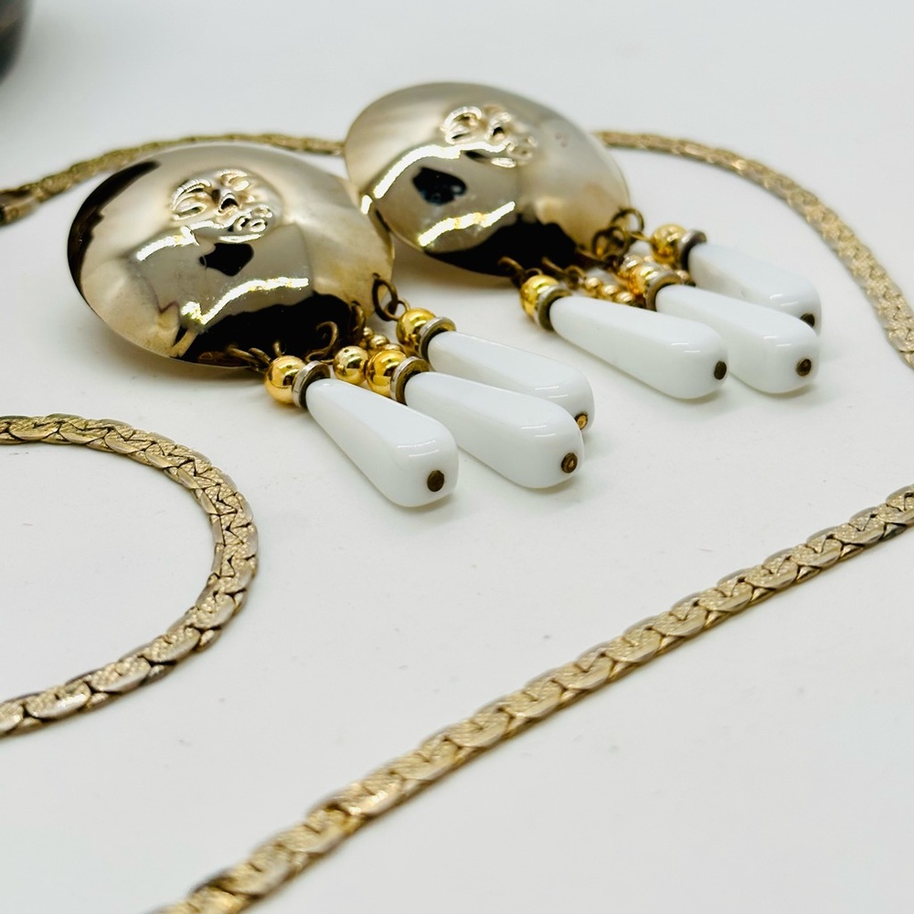 Vintage Modernist Statement Earrings & MCM Necklace